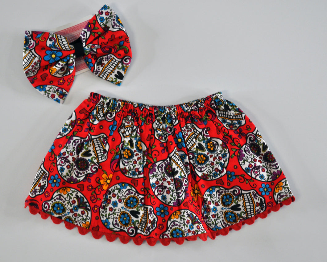 Sugar Skull Skirt & Headband Set (red)