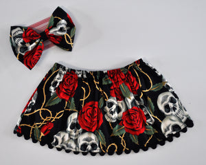 Skull and Red Rose Skirt and Headband Set