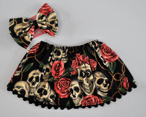Skull & Rose Skirt & Headband Set (pink)