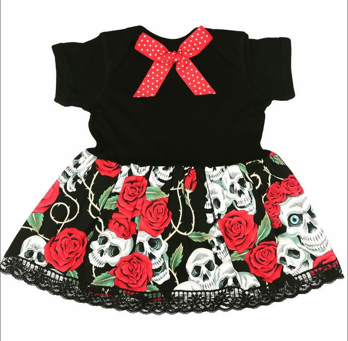 Red Skulls n Roses Onesie Dress
