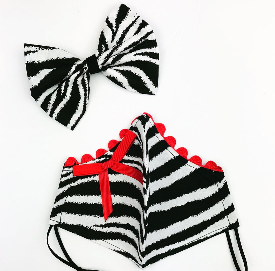 Zebra Petite Designer Mask Bow Clip Set