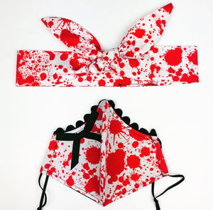 Blood Spatter Petite Designer Mask Headband Set
