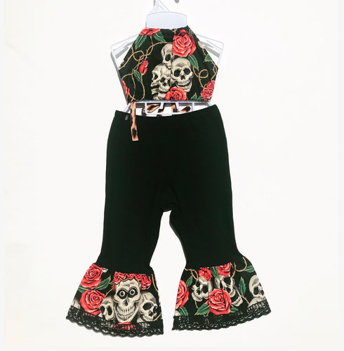 Skull and Roses pink Bratz Bottoms and Haulter Set