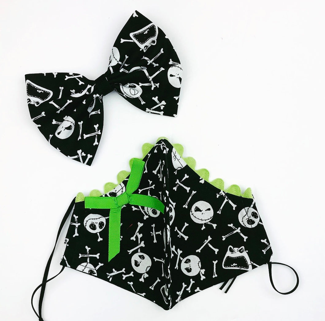Skull n Bones Petite Designer Mask Bow Clip Set