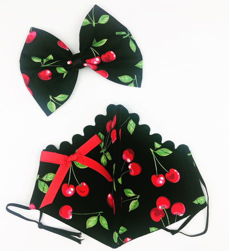Black Cherry Petite Designer Mask Bow Clip Set