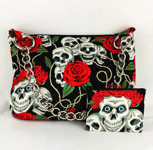 Skull and Red Rose Chain Bag w/Coin Purse