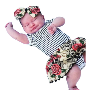 Skull and Red Rose Skirt and Headband Set