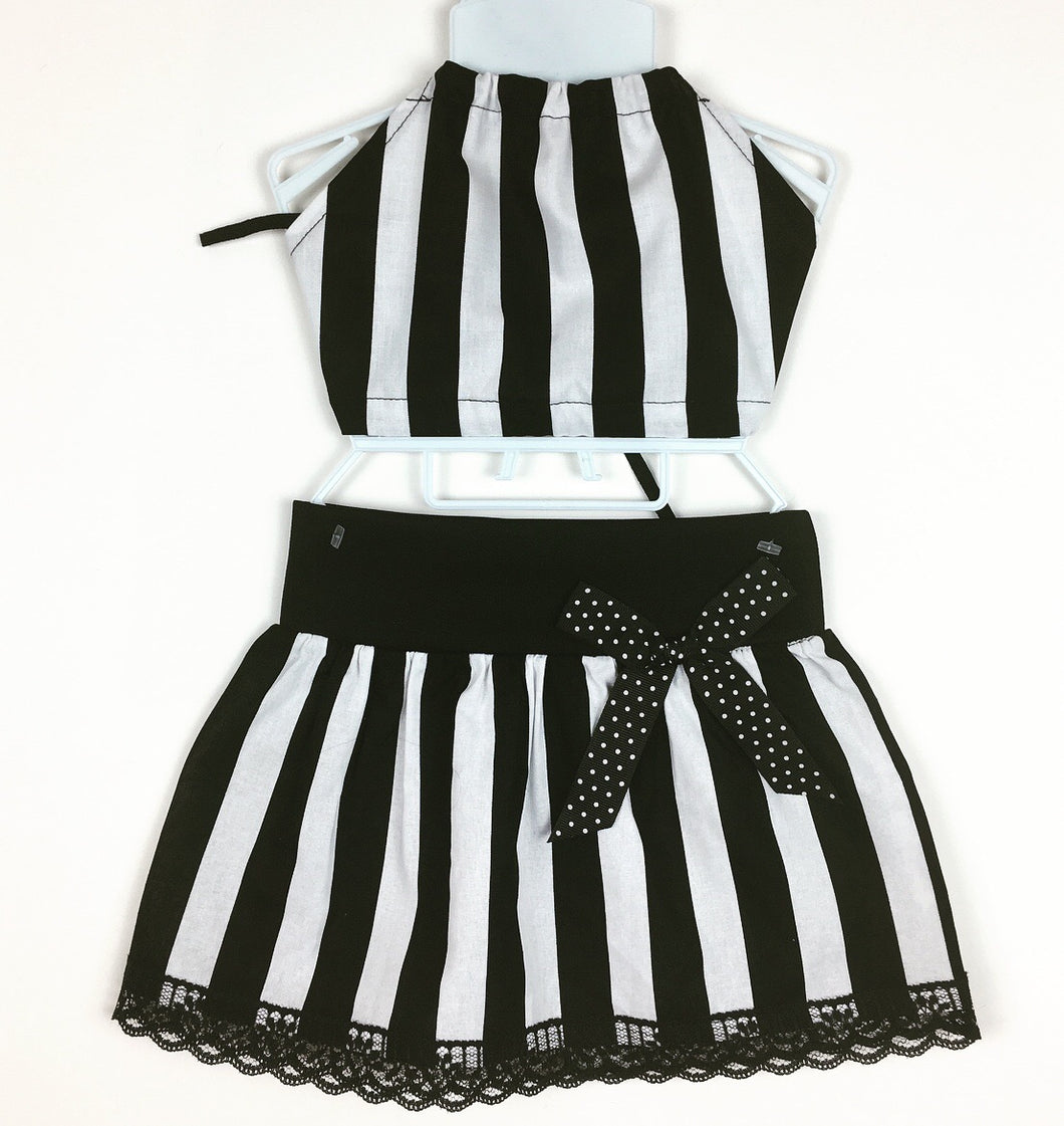 Beetleguese Blk and Wht Striped Skirt and Haulter Top