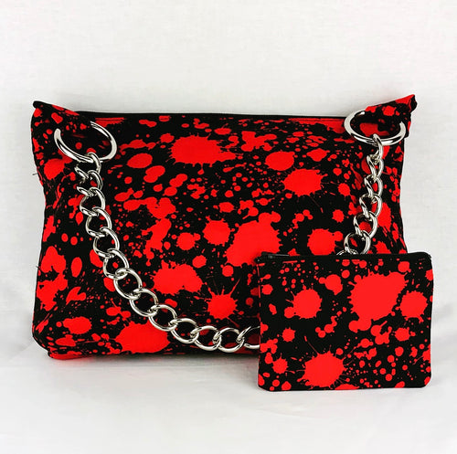 Black Blood Splatter Chain Bag w/Coin Purse