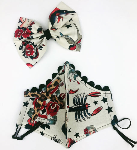 Tan Tattoo Petite Designer Mask Bow Clip Set