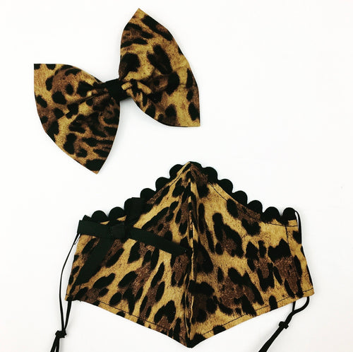 New Leopard Petite Designer Face Mask Bow Clip Set